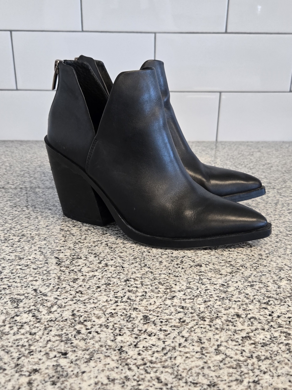 Vince Camuto Black Pointed Toe Leather Ankle Booties